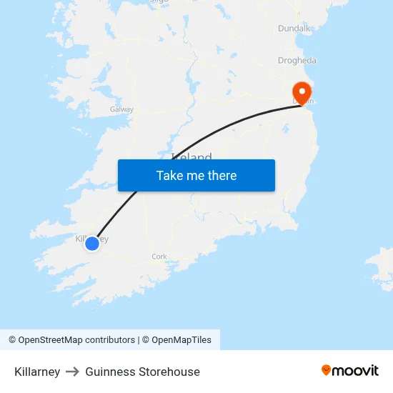 Killarney to Guinness Storehouse map