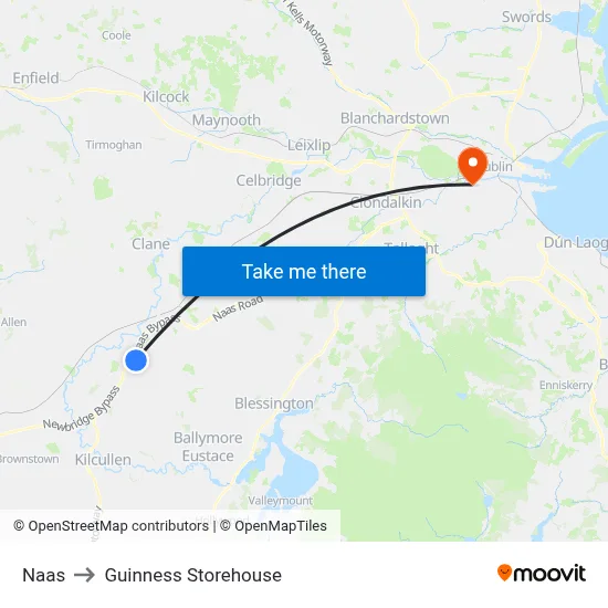 Naas to Guinness Storehouse map