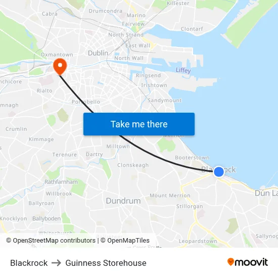 Blackrock to Guinness Storehouse map