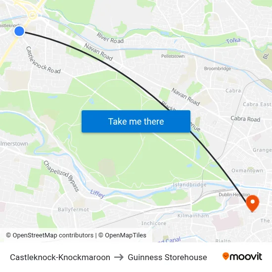 Castleknock-Knockmaroon to Guinness Storehouse map