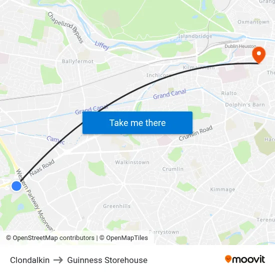 Clondalkin to Guinness Storehouse map
