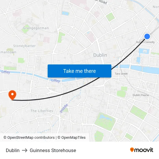 Dublin to Guinness Storehouse map
