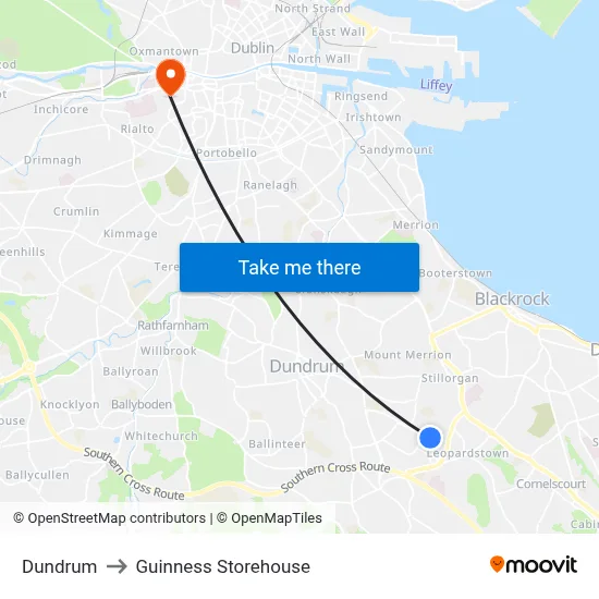 Dundrum to Guinness Storehouse map