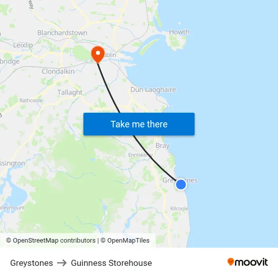 Greystones to Guinness Storehouse map