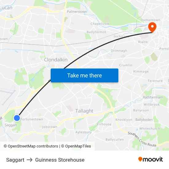 Saggart to Guinness Storehouse map