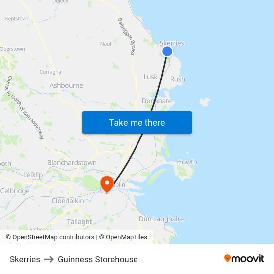 Skerries to Guinness Storehouse map