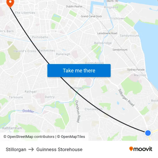Stillorgan to Guinness Storehouse map