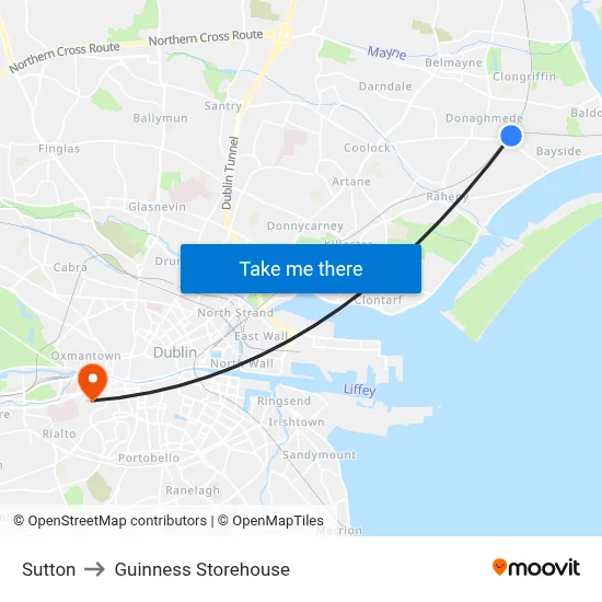 Sutton to Guinness Storehouse map
