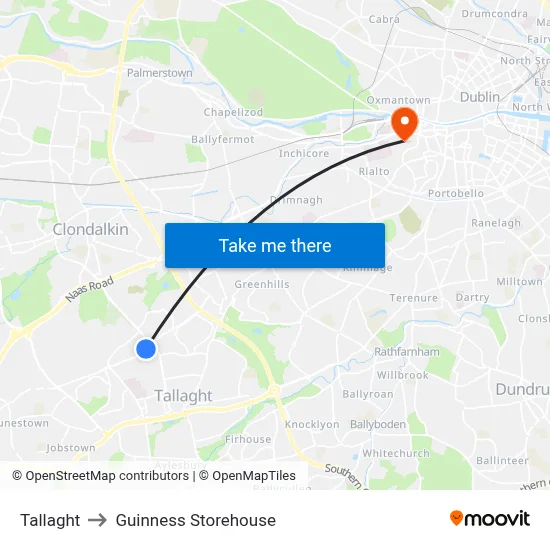 Tallaght to Guinness Storehouse map