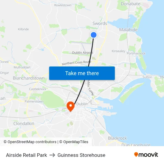 Airside Retail Park to Guinness Storehouse map