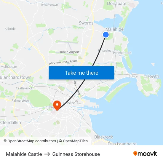 Malahide Castle to Guinness Storehouse map