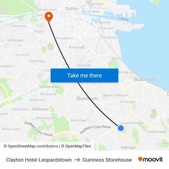Clayton Hotel Leopardstown to Guinness Storehouse map