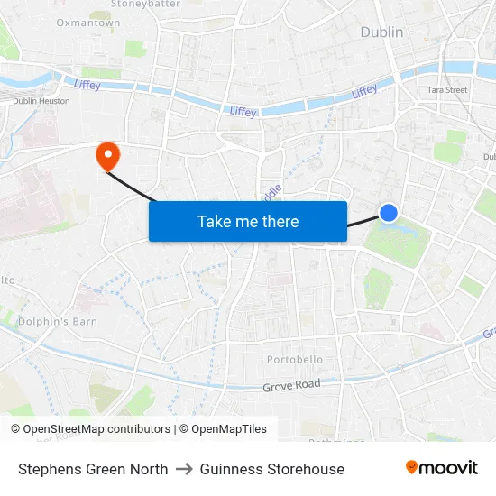 Stephens Green North to Guinness Storehouse map