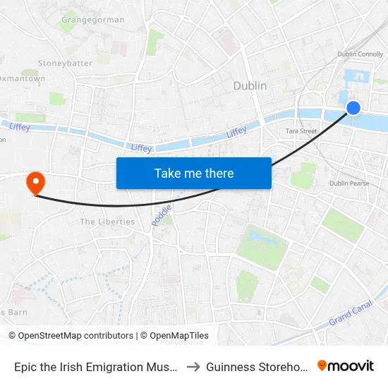 Epic the Irish Emigration Museum to Guinness Storehouse map