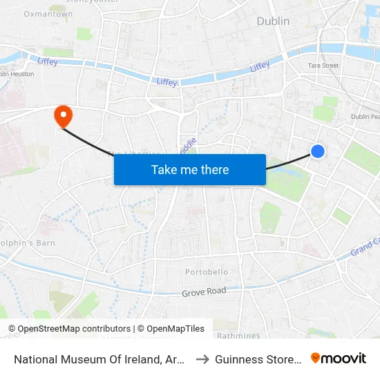National Museum Of Ireland, Archaeology to Guinness Storehouse map