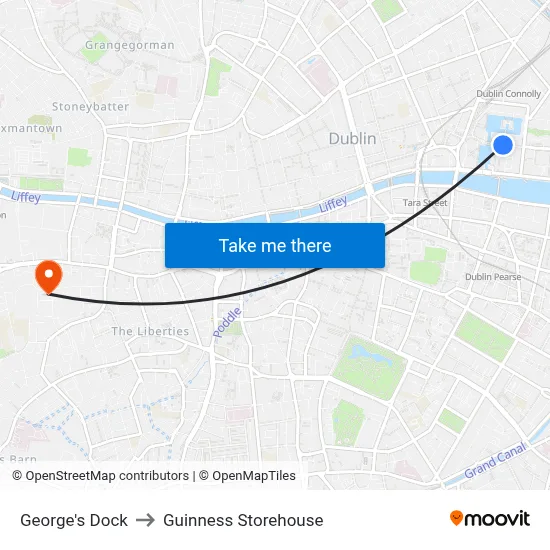 George's Dock to Guinness Storehouse map
