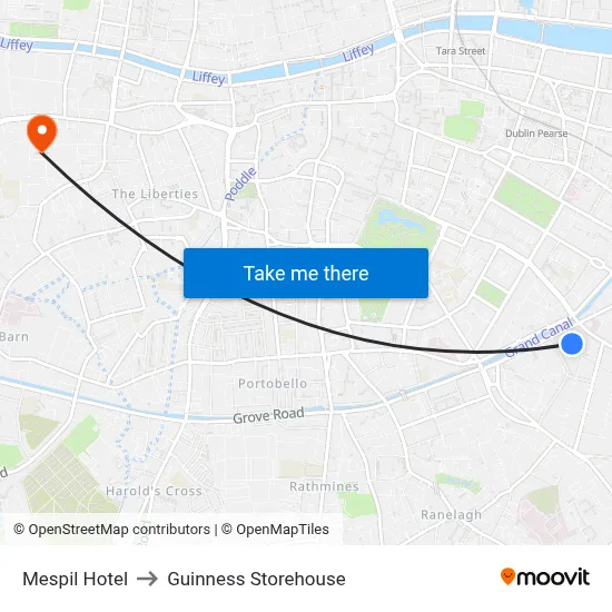 Mespil Hotel to Guinness Storehouse map