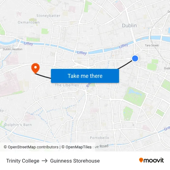 Trinity College to Guinness Storehouse map