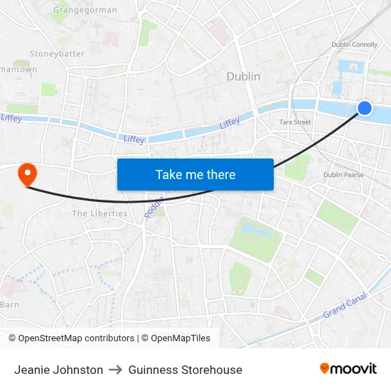 Jeanie Johnston to Guinness Storehouse map