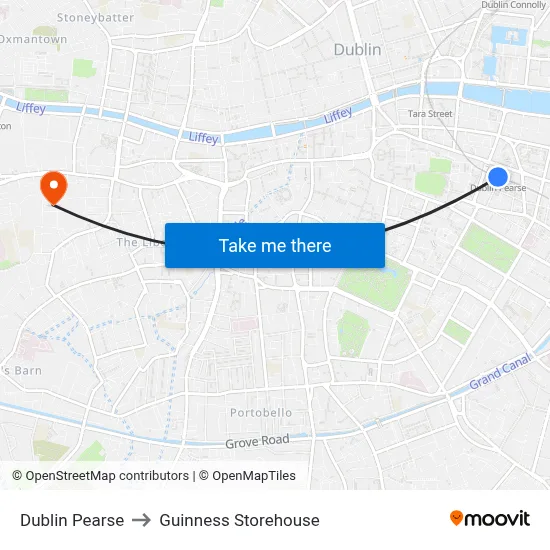 Dublin Pearse to Guinness Storehouse map