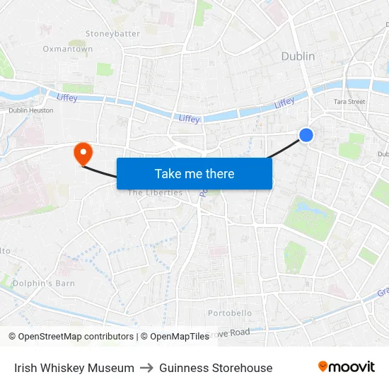 Irish Whiskey Museum to Guinness Storehouse map