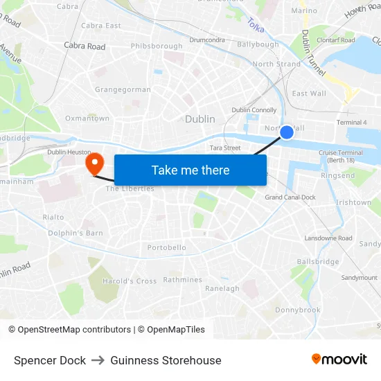 Spencer Dock to Guinness Storehouse map