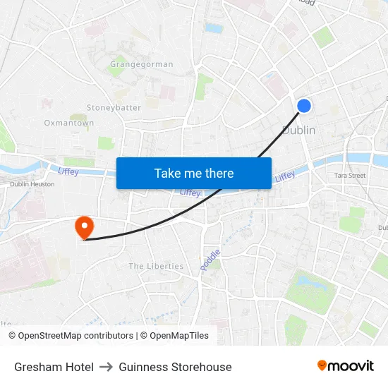 Gresham Hotel to Guinness Storehouse map