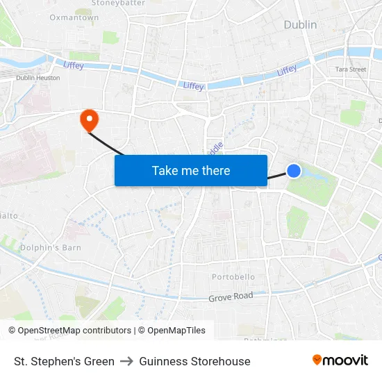 St. Stephen's Green to Guinness Storehouse map