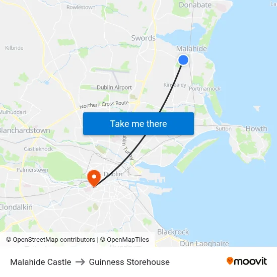 Malahide Castle to Guinness Storehouse map