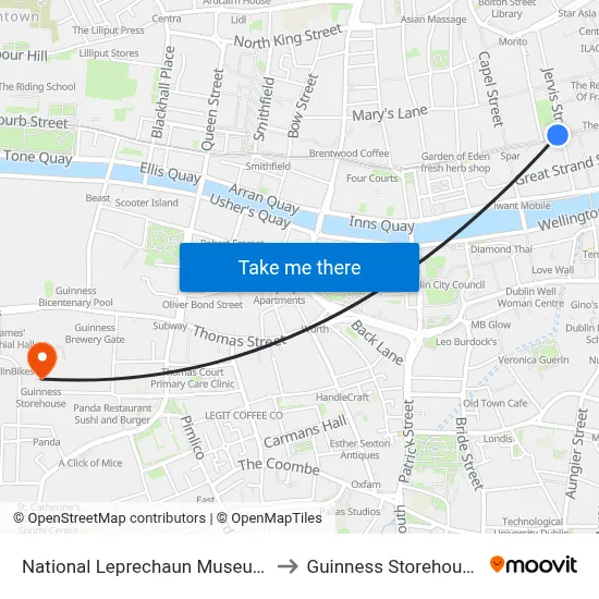 National Leprechaun Museum to Guinness Storehouse map