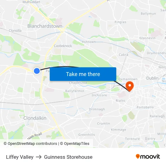 Liffey Valley to Guinness Storehouse map