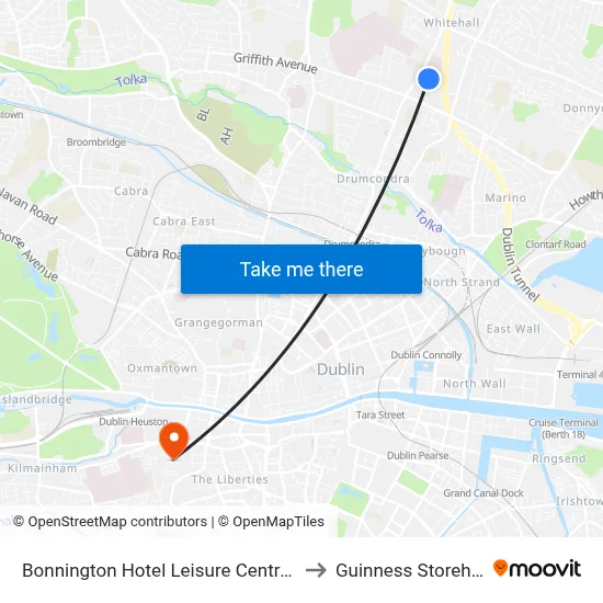 Bonnington Hotel Leisure Centre Dublin to Guinness Storehouse map