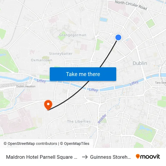 Maldron Hotel Parnell Square Dublin to Guinness Storehouse map