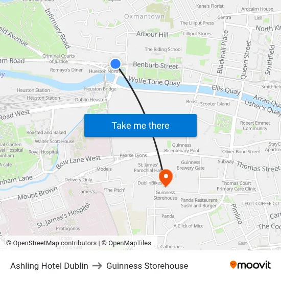 Ashling Hotel Dublin to Guinness Storehouse map