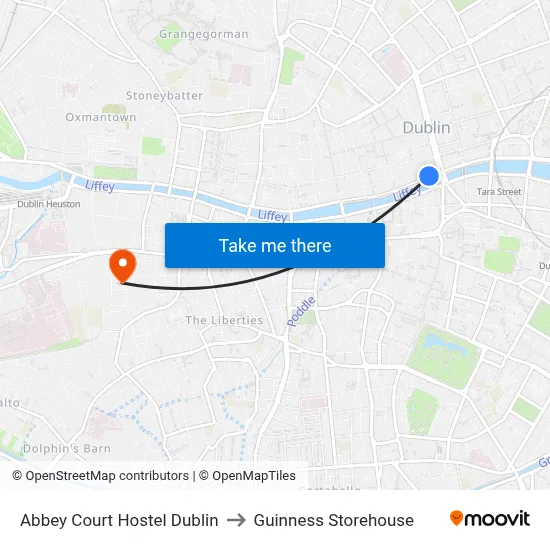 Abbey Court Hostel Dublin to Guinness Storehouse map