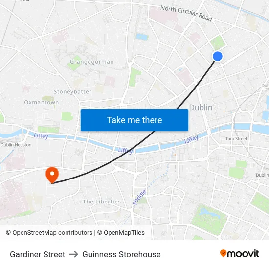 Gardiner Street to Guinness Storehouse map