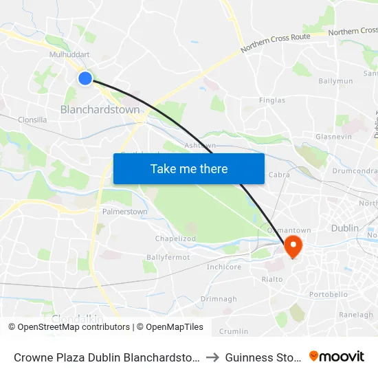 Crowne Plaza Dublin Blanchardstown an IHG Hotel to Guinness Storehouse map