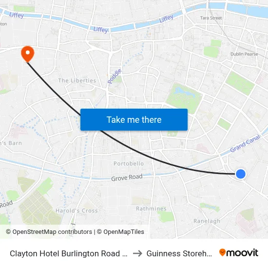 Clayton Hotel Burlington Road Dublin to Guinness Storehouse map