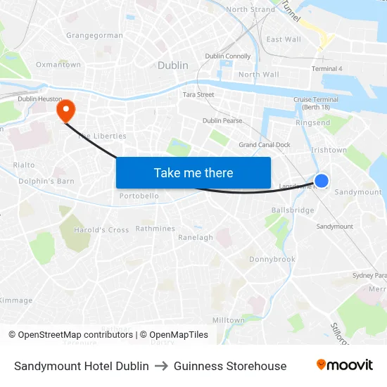 Sandymount Hotel Dublin to Guinness Storehouse map