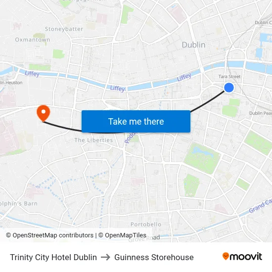 Trinity City Hotel Dublin to Guinness Storehouse map