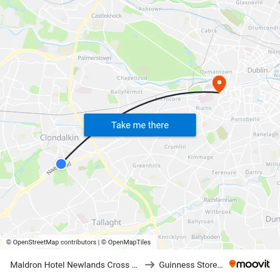 Maldron Hotel Newlands Cross Clondalkin to Guinness Storehouse map