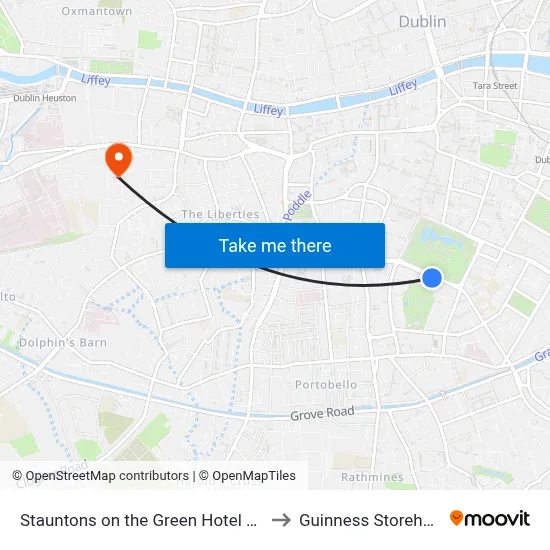 Stauntons on the Green Hotel Dublin to Guinness Storehouse map