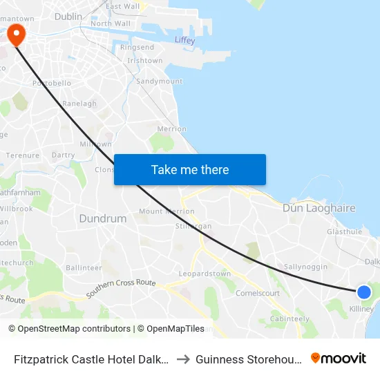 Fitzpatrick Castle Hotel Dalkey to Guinness Storehouse map