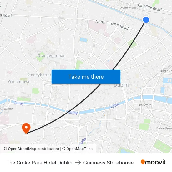 The Croke Park Hotel Dublin to Guinness Storehouse map