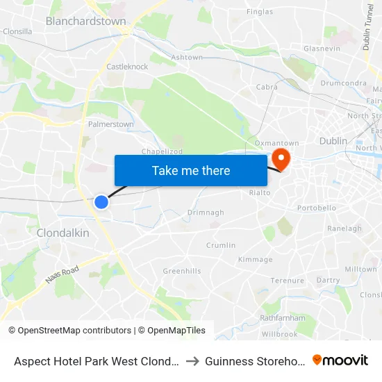 Aspect Hotel Park West Clondalkin to Guinness Storehouse map