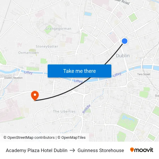 Academy Plaza Hotel Dublin to Guinness Storehouse map