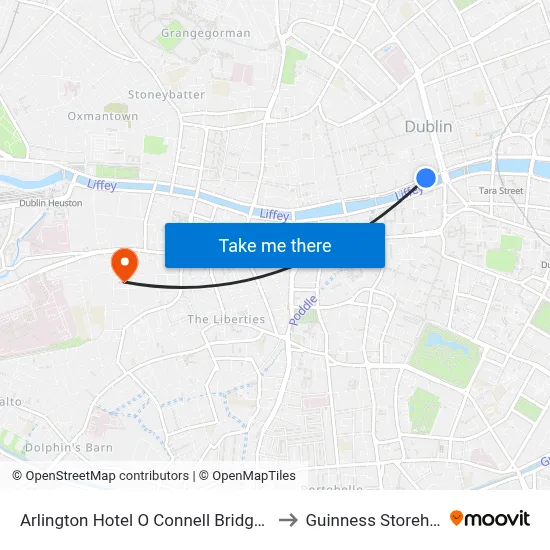 Arlington Hotel O Connell Bridge Dublin to Guinness Storehouse map