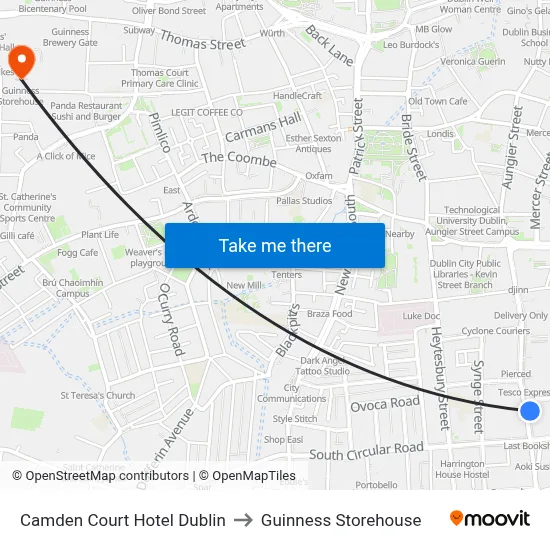 Camden Court Hotel Dublin to Guinness Storehouse map