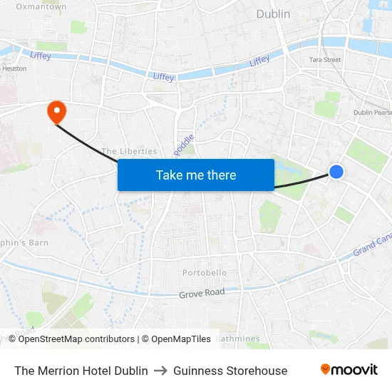 The Merrion Hotel Dublin to Guinness Storehouse map