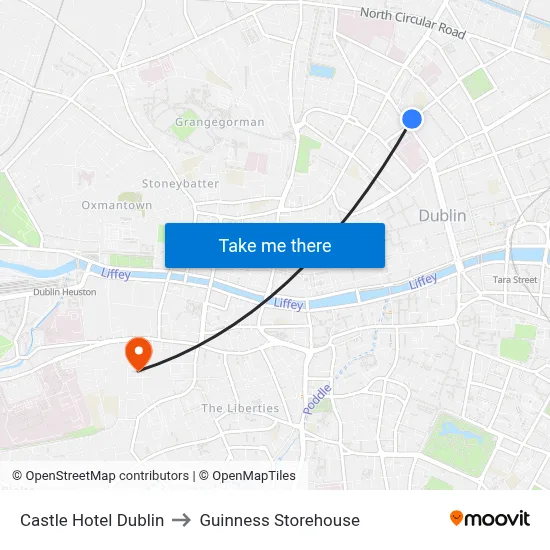 Castle Hotel Dublin to Guinness Storehouse map